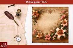 Vintage Digital paper Mothers day Floral Lilies Old paper Product Image 1