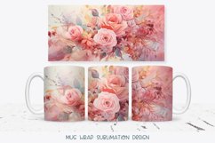 Vintage Flowers Mug Wrap  Pink Watercolor Mug Sublimation 