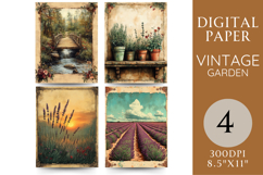Lavender Garden Digital Paper with Bridge and Sunset Product Image 1
