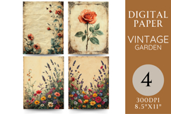 Vintage Floral Digital Paper with Roses and Wildflowers Product Image 1
