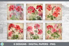 Bundle of six Decoupage Geraniums Paper Backgrounds designs.