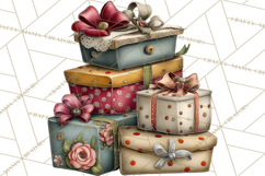 Vintage Gift Boxes Clipart PNG, Romantic Antique Boxes Product Image 4