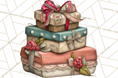 Vintage Gift Boxes Clipart PNG, Romantic Antique Boxes Product Image 5