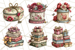 Vintage Gift Boxes Clipart PNG, Romantic Antique Boxes Product Image 7