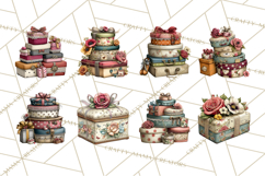 Vintage Gift Boxes Clipart PNG, Romantic Antique Boxes Product Image 3