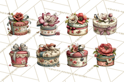 Vintage Gift Boxes Clipart PNG, Romantic Antique Boxes Product Image 6