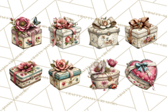 Vintage Gift Boxes Clipart PNG, Romantic Antique Boxes Product Image 4