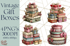 Vintage Gift Boxes Clipart PNG, Romantic Antique Boxes Product Image 1