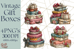 Vintage Gift Boxes Clipart PNG, Romantic Antique Boxes Product Image 1