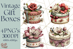 Vintage Gift Boxes Clipart PNG, Romantic Antique Boxes Product Image 1