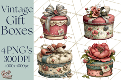 Vintage Gift Boxes Clipart PNG, Romantic Antique Boxes Product Image 1
