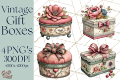 Vintage Gift Boxes Clipart PNG, Romantic Antique Boxes Product Image 1
