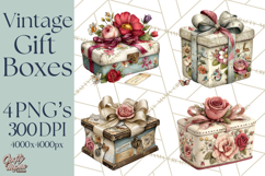 Vintage Gift Boxes Clipart PNG, Romantic Antique Boxes Product Image 1