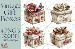 Vintage Gift Boxes Clipart PNG, Romantic Antique Boxes Product Image 1