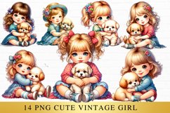 14 png cute girl with dog sublimation, vintage girl Bundle Product Image 1