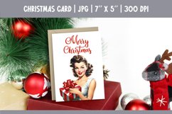 Merry Christmas Card Printable | Vintage Pin Up Girl PNG Product Image 1