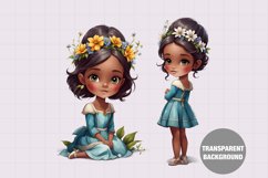 Watercolor girl with flowers clipart, Vintage girl clipart Product Image 1