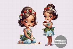 Little girl with strawberry clipart, Vintage girl clipart Product Image 1