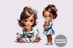 Little girl hugging teddy bear, Vintage girl clipart Product Image 1