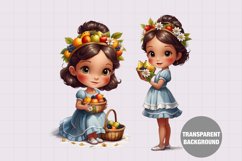 Watercolor girl with fruit basket, Vintage girl clipart Product Image 1