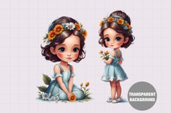 Watercolor floral girl clipart, Vintage girl clipart Product Image 1