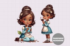 Watercolor girl eat chocolate clipart, Vintage girl clipart Product Image 1