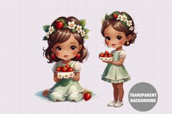Vintage girl with strawberries clipart, Vintage girl clipart Product Image 1