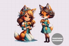 Girl fox clipart, Vintage girl clipart Product Image 1