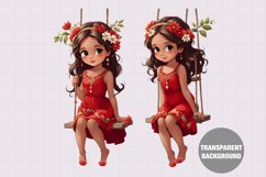 Vintage girl on swing with flowers clipart Product Image 1