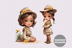 Safari girl clipart, Vintage girl clipart Product Image 1