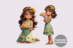 Girl with pizza illustration, Vintage girl clipart Product Image 1