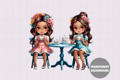 Tea party illustration, Vintage girl clipart Product Image 1