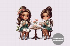 Girl tea party clipart Product Image 1