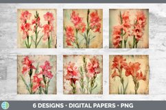 Bundle of six Decoupage Gladioluss Paper Backgrounds designs.