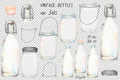 Vintage Glass Jars, Water Bottle, Watercolor Clipart PNG Product Image 2