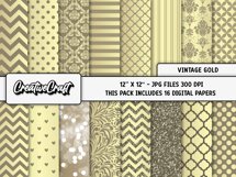 Vintage Gold Digital Papers, scrapbook backgrounds designs Product Image 2