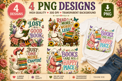 Vintage Goose Book Lover PNG,Floral Reading Duck PNG Product Image 1