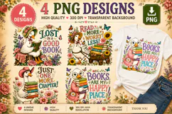Vintage Goose Book Lover PNG,Floral Reading Duck PNG Product Image 1