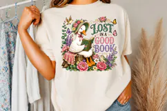 Vintage Goose Book Lover PNG,Floral Reading Duck PNG Product Image 2