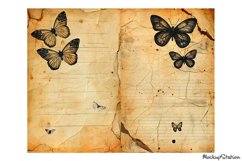 Old Paper Junk Journal Half Pages | Gothic Sepia Butterflies Product Image 2