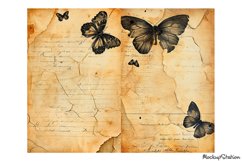 Old Paper Junk Journal Half Pages | Gothic Sepia Butterflies Product Image 4