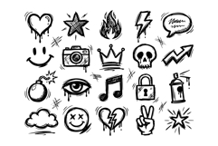 Vintage Graffiti Doodle Symbols Vector Icon Set Product Image 2