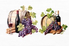 Vintage Grape Wine Bottle and Barrel Watercolor Clipart Product Image 3