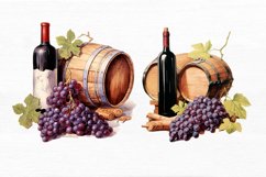 Vintage Grape Wine Bottle and Barrel Watercolor Clipart Product Image 5