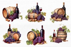Vintage Grape Wine Bottle and Barrel Watercolor Clipart Product Image 4