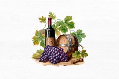 Vintage Grape Wine Bottle and Barrel Watercolor Clipart Product Image 6