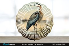 Vintage Great Blue Heron Bird Spinner Sublimation Design PNG Product Image 1