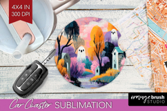 Retro Halloween Car Coaster - Vintage Coaster PNG Product Image 1