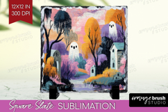 Retro Halloween Slate PNG - Vintage Square Slate Sublimation Product Image 1