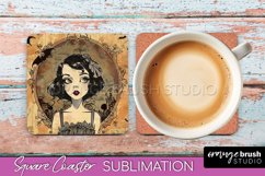 Vintage Halloween Square Coaster Sublimation - Spooky PNG Product Image 1